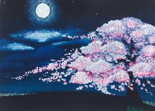 Amazon.co.jp: 印刷 油彩画 夜桜 風景画 風景 額付絵画 : おもちゃ